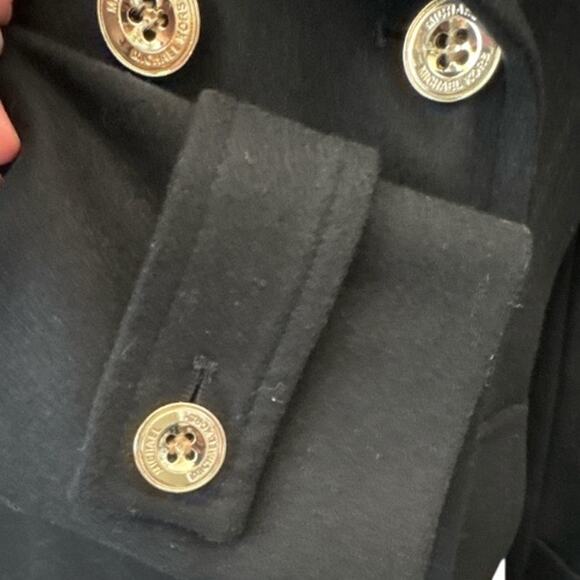 Michael Kors Black Wool Blend Double Breasted Trench Coat Brass Buttons - Picture 3 of 9